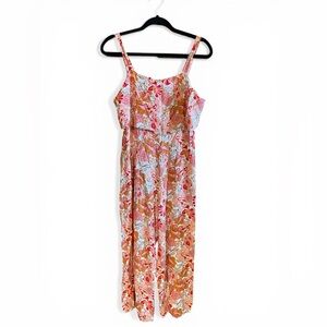 Sason Pink Orange Floral Wide Leg Jumpsuit Boho Retro Summer Beach Romper
